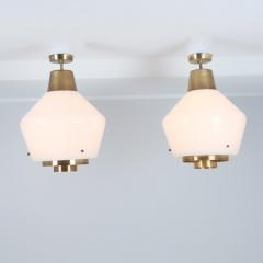 Paavo Tynell Rare Huge Pair of Paavo Tynell Pendants Brass Glass Model 3353 Taito 1950s - 4449179