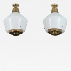 Paavo Tynell Rare Huge Pair of Paavo Tynell Pendants Brass Glass Model 3353 Taito 1950s - 4449265