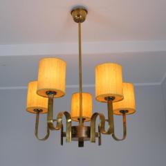 Paavo Tynell Rare Paavo Tynell Chandelier in Brass Wood Yellow Shades Taito 1950s - 4353724