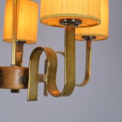 Paavo Tynell Rare Paavo Tynell Chandelier in Brass Wood Yellow Shades Taito 1950s - 4353725