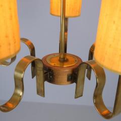 Paavo Tynell Rare Paavo Tynell Chandelier in Brass Wood Yellow Shades Taito 1950s - 4353726