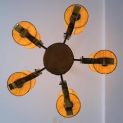 Paavo Tynell Rare Paavo Tynell Chandelier in Brass Wood Yellow Shades Taito 1950s - 4353727