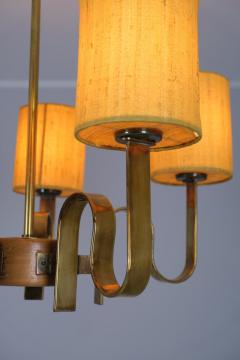 Paavo Tynell Rare Paavo Tynell Chandelier in Brass Wood Yellow Shades Taito 1950s - 4353729