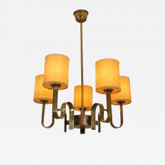 Paavo Tynell Rare Paavo Tynell Chandelier in Brass Wood Yellow Shades Taito 1950s - 4358424