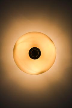 Paavo Tynell Scandinavian Modern Ceiling Lamp in Brass Opaline Glass by Paavo Tynell 1950s - 4736430