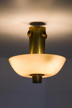 Paavo Tynell Scandinavian Modern Ceiling Lamp in Brass Opaline Glass by Paavo Tynell 1950s - 4736432