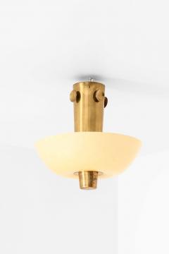 Paavo Tynell Scandinavian Modern Ceiling Lamp in Brass Opaline Glass by Paavo Tynell 1950s - 4738532