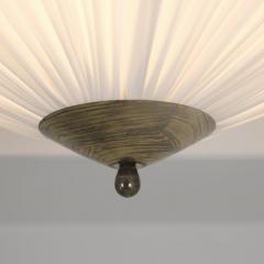 Paavo Tynell Style Flush Mount in Brass Pleated Fabric Finland c 1950s - 4789687