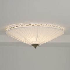 Paavo Tynell Style Flush Mount in Brass Pleated Fabric Finland c 1950s - 4789695