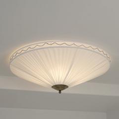 Paavo Tynell Style Flush Mount in Brass Pleated Fabric Finland c 1950s - 4789696