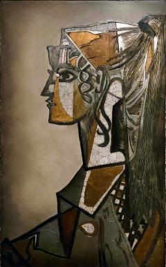 Pablo Picasso Large 1970s Italian Eggshell Lacquer Relief Panel After Picasso Sylvette 1954  - 4687072