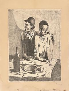 Pablo Picasso RARE EARLY LE REPAS FRUGAL PENCIL SIGNED PICASSO ETCHING DRYPOINT - 4394120