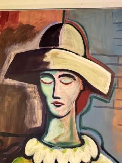 Pablo Picasso WOMAN WITH HAT AND APPLE NEAR CASTLE PAINTING IN THE VEIN OF PICASSO - 3165725