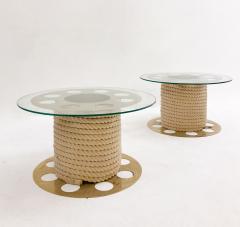 Paco Rabanne Pair of Vintage Paco Rabanne Rope Glass Side Tables - 3257085