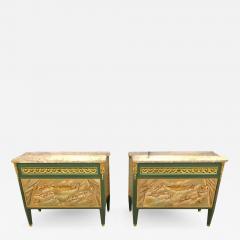 Paint Decorated Hollywood Regency Marble Top Commodes Manner of M Jansen Pair - 1270992