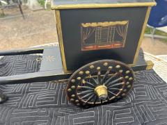 Painted Bronze Monkey w Metal Carriage - 4593737