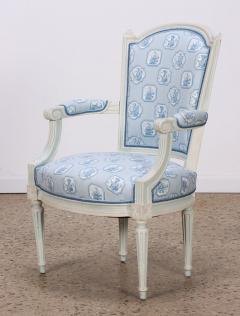 Painted French Louis XVI style open armchair with new fabric circa 1900  - 3445773