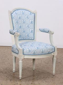 Painted French Louis XVI style open armchair with new fabric circa 1900  - 3445776