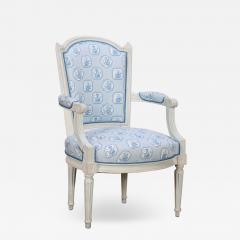 Painted French Louis XVI style open armchair with new fabric circa 1900  - 3445872