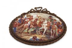Painted Porcelain Plaque of Napoleon in a Battle Scene in Gilt Bow Knot Frame - 4516431