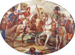 Painted Porcelain Plaque of Napoleon in a Battle Scene in Gilt Bow Knot Frame - 4539057