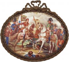 Painted Porcelain Plaque of Napoleon in a Battle Scene in Gilt Bow Knot Frame - 4539058