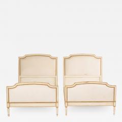 Painted twin beds with nail head upholstered headboard and foot board - 1888000