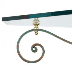 Painted wood patinated iron and glass side table - 3345449