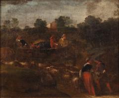 Painting bucolic landscape pastoral scene from the 18th century - 3918138