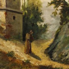 Painting countryside landscape oil on canvas from 19th century - 3913685