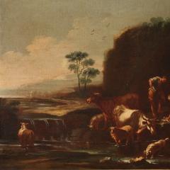Painting of the Roman school of the 17th century landscape with pastoral scene - 4209380