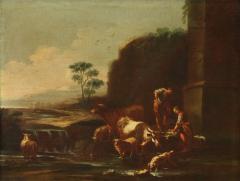 Painting of the Roman school of the 17th century landscape with pastoral scene - 4209714