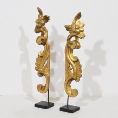 Pair 18th Century Italian Hand Carved Giltwood Baroque Curl Ornaments - 4518456