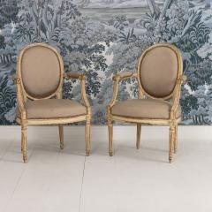 Pair 18th c French Louis XVI Fauteuils in Original Paint Signed - 4690540