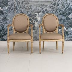 Pair 18th c French Louis XVI Fauteuils in Original Paint Signed - 4690541