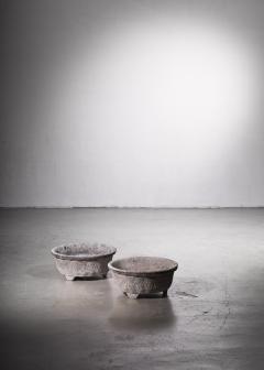Pair 1950s French Stone Outdoor Garden Pots Planters - 2377451