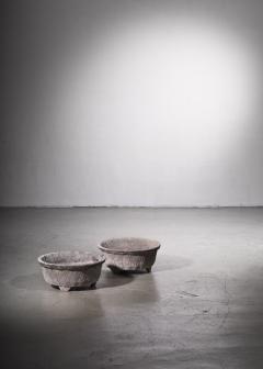 Pair 1950s French Stone Outdoor Garden Pots Planters - 2377452