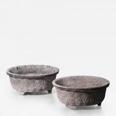 Pair 1950s French Stone Outdoor Garden Pots Planters - 2379641