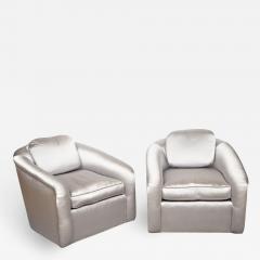 Pair 1950s Silk Upholstered Lounge Chairs - 1594569