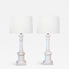 Pair 1950s White Marble Columnar Lamps in the Neoclassical Taste - 4121519