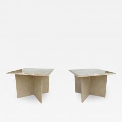 Pair 1970s Italian Travertine Pedestal Side Tables - 2693301