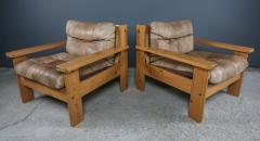 Pair 1970s Pinewood Patchwork Cognac Leather Lounge Chair - 2314011
