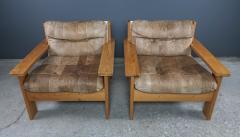 Pair 1970s Pinewood Patchwork Cognac Leather Lounge Chair - 2314013