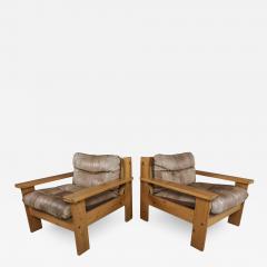 Pair 1970s Pinewood Patchwork Cognac Leather Lounge Chair - 2317330