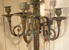 Pair 19th C Louis XVI Style Bronze 3 Lite Sconces - 1362574