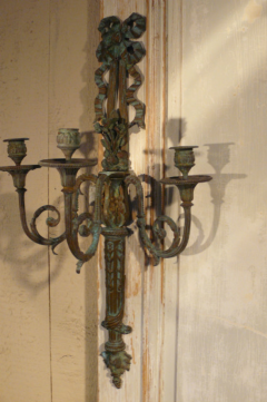 Pair 19th C Louis XVI Style Bronze 3 Lite Sconces - 1362575