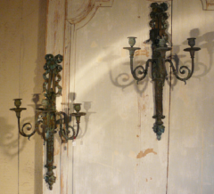 Pair 19th C Louis XVI Style Bronze 3 Lite Sconces - 1362576