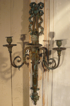 Pair 19th C Louis XVI Style Bronze 3 Lite Sconces - 1362579