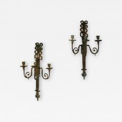 Pair 19th C Louis XVI Style Bronze 3 Lite Sconces - 1363884