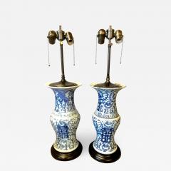 Pair 19th Century Chinese Blue and White Trumpet Form Vases as Lamps - 1420830